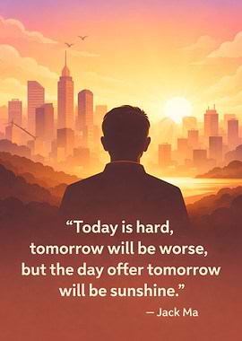 Man looking at city sunrise quote