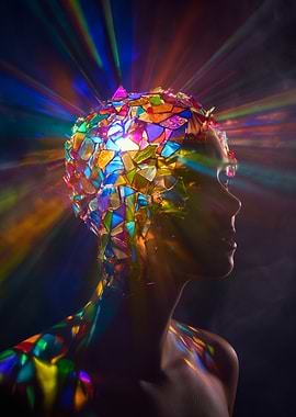 Woman with Mosaic Head and Light Rays