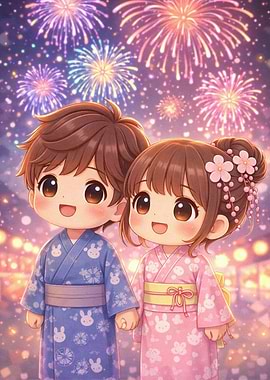 Cute Couple Enjoying Fireworks