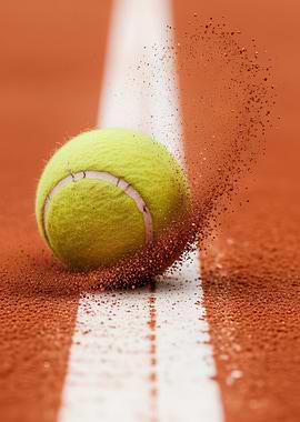 Tennis ball on clay court