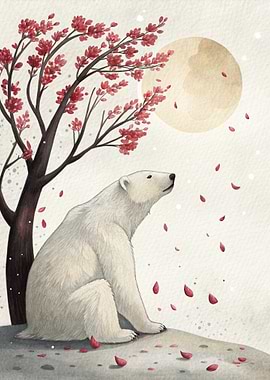 Polar Bear Under Cherry Blossoms