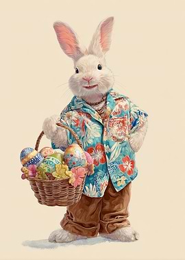Happy Easter Bunny – Colorful Eggs & Tropical Style