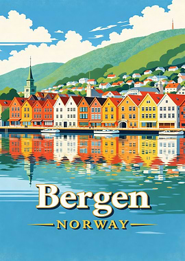 Bergen Norway Vintage Travel Poster