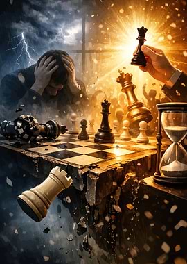 Chess Game with Dramatic Lighting