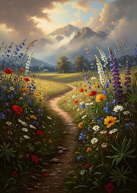 Wildflower Path to Mountains