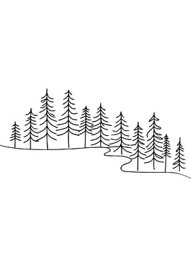 Minimalist Pine Forest and River