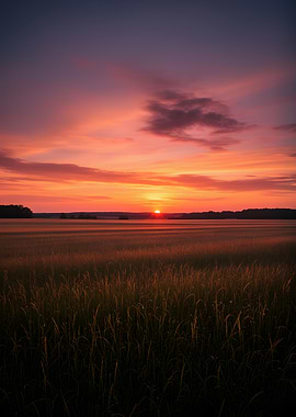 Sunset over a field
