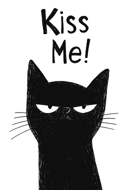 Grumpy Black Cat Says Kiss Me