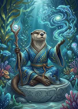 Otter Wizard in Underwater Realm