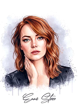 Emma Stone Watercolor Portrait