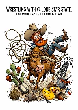 Texas Cowboy Wrestling a Longhorn