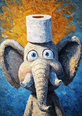 Elephant with Toilet Paper Hat