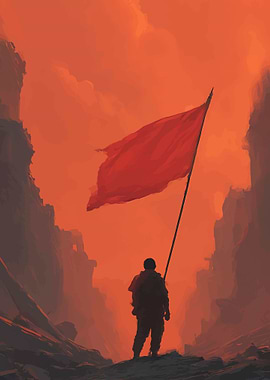 Lone Soldier with Red Flag