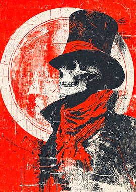 Gritty Skull Illustration Top Hat and Scarf