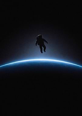 Astronaut floating above planet