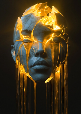 Cracked Head with Molten Gold Drips