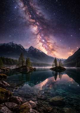 Milky Way Over Mountain Lake