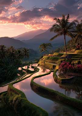 Balinese Rice Terraces at Sunset
