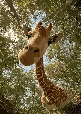Giraffe looking down from trees