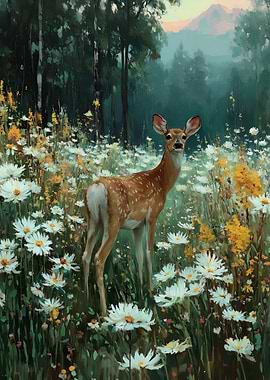 Fawn in a field of daisies