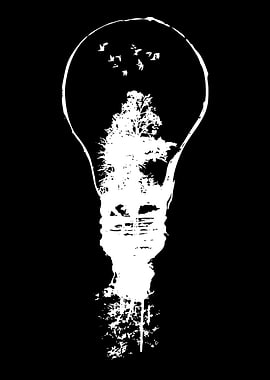 Lightbulb with Tree and Birds