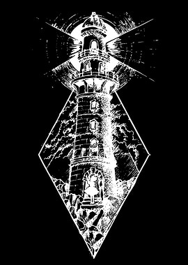 Lighthouse with Girl and Moon