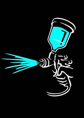 Spray Gun Spraying Blue Paint