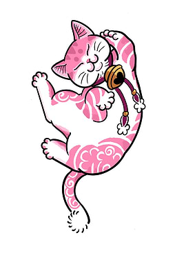Pink Maneki Neko Cat with Bell