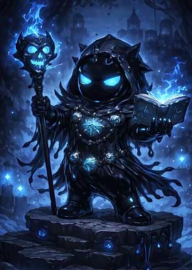 Dark Wizard with Glowing Eyes and Staff