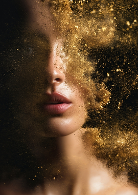 Woman's Face with Gold Dust Explosion