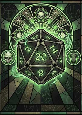 Gothic D20 Dice with Skulls and Bones