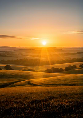 Golden Sunrise Over Rolling Hills