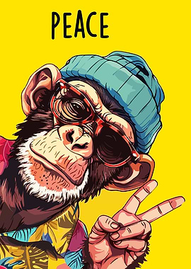 Chimpanzee making peace sign