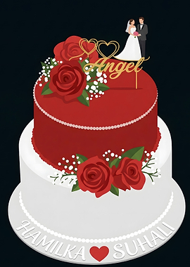 Wedding Cake with Roses and Couple
