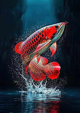 Red Arowana Fish Jumping