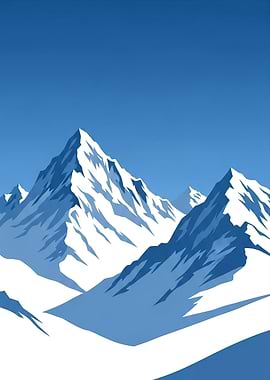 Snowy Mountain Peaks Under Blue Sky