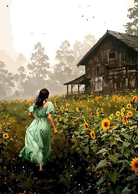 Girl in Sunflower Field
