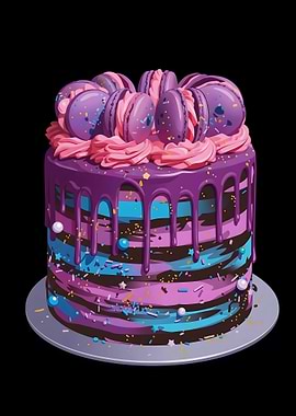 Galaxy Drip Cake with Macarons