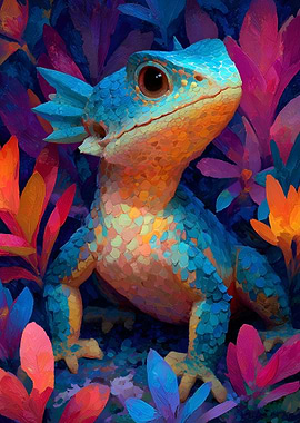 Vibrant Lizard in Colorful Foliage