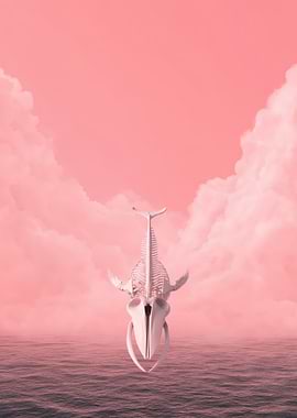 Whale Skeleton in Pink Sky