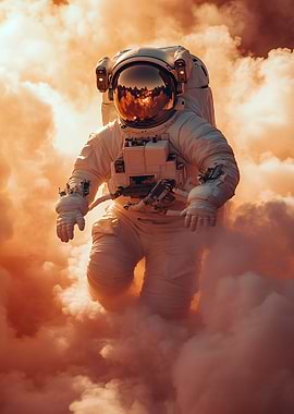 Astronaut in Orange Clouds