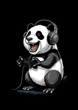 Gamer Panda with Headphones and Controller