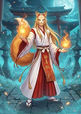 Kitsune Priest with Fire Orbs