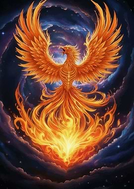 Fiery Phoenix in Cosmic Swirls