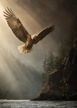Majestic Eagle Soaring Over River Gorge