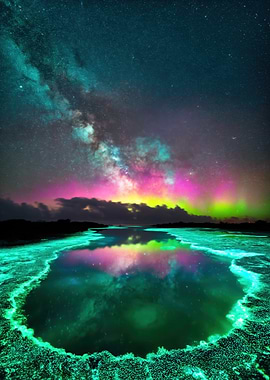 Bioluminescent Bay Under the Milky Way