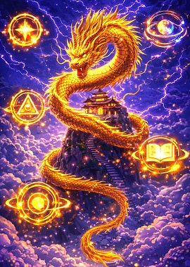 Golden Dragon and Mystical Symbols