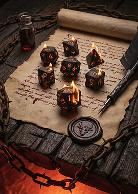 Burning Dice on Ancient Scroll