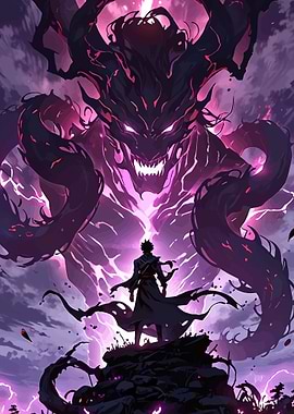 Man faces giant demon with lightning