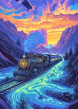 Steampunk Train in a Mountain Valley
